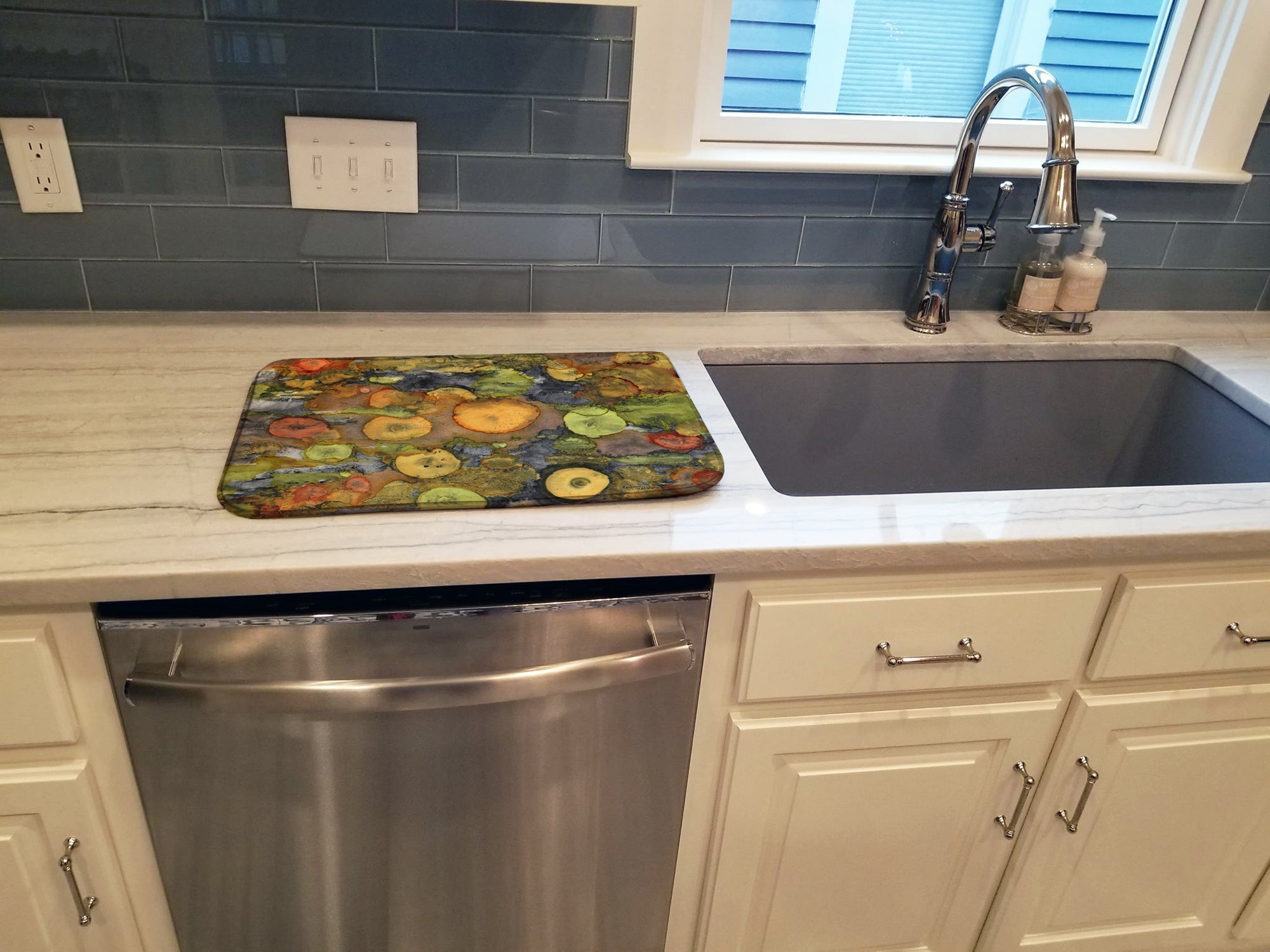 Abstract with Mother Earth Dish Drying Mat Absorbent Dish Drying Mat Pad for Kitchen Counter Dish Drainer Mat for Countertop, 14 x 21", Multicolor