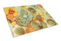 Abstract Flowers Teal and Orange Cutting Board Tempered Glass Kitchen Cutting Surface, Heat Resistant Chopping, Non-Slip Feet, Food Prep & Serving
