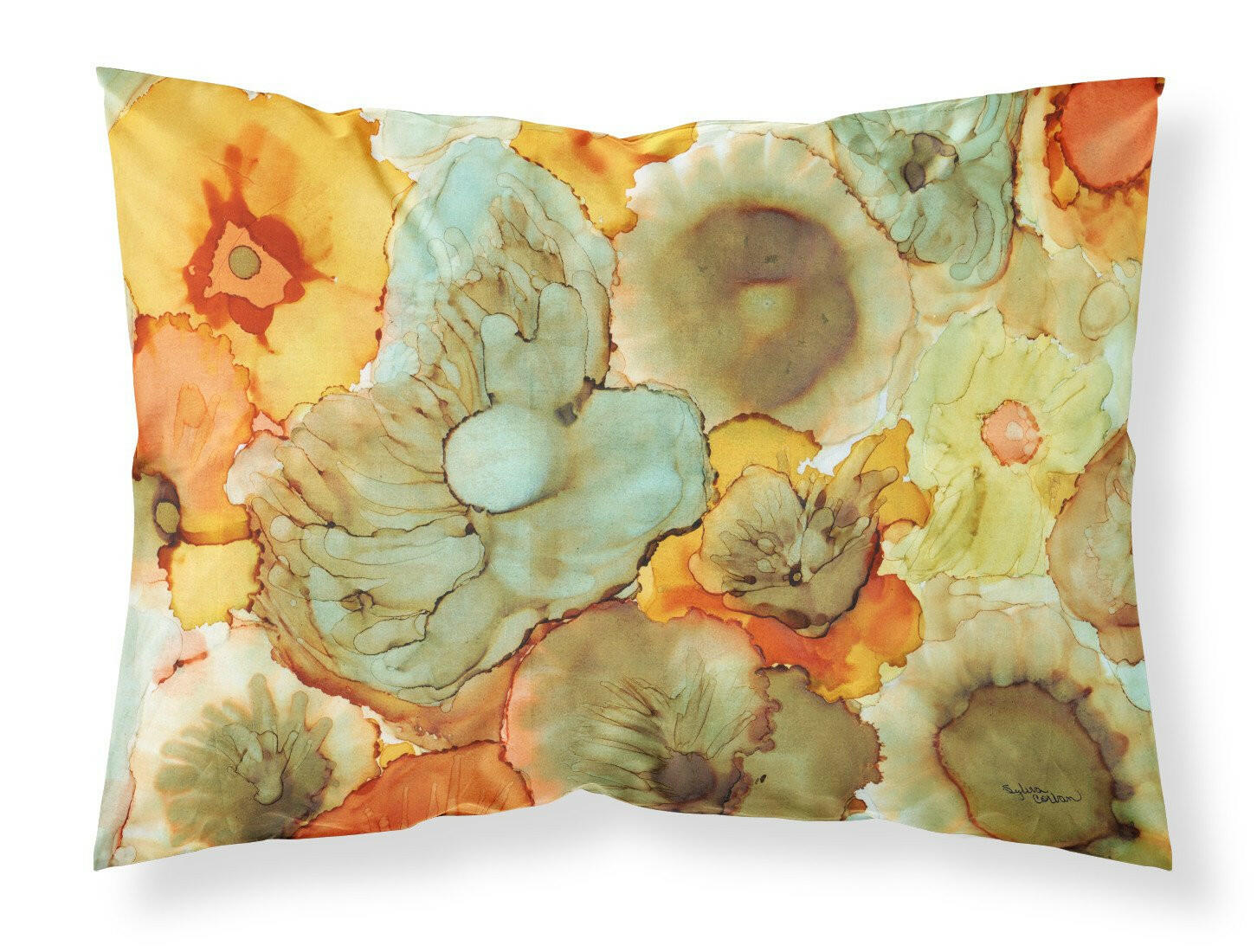 Abstract Flowers Teal and Orange Standard Pillowcase Lightweight Super Soft Easy Care Decorative Artwork Pillowcase, Standard