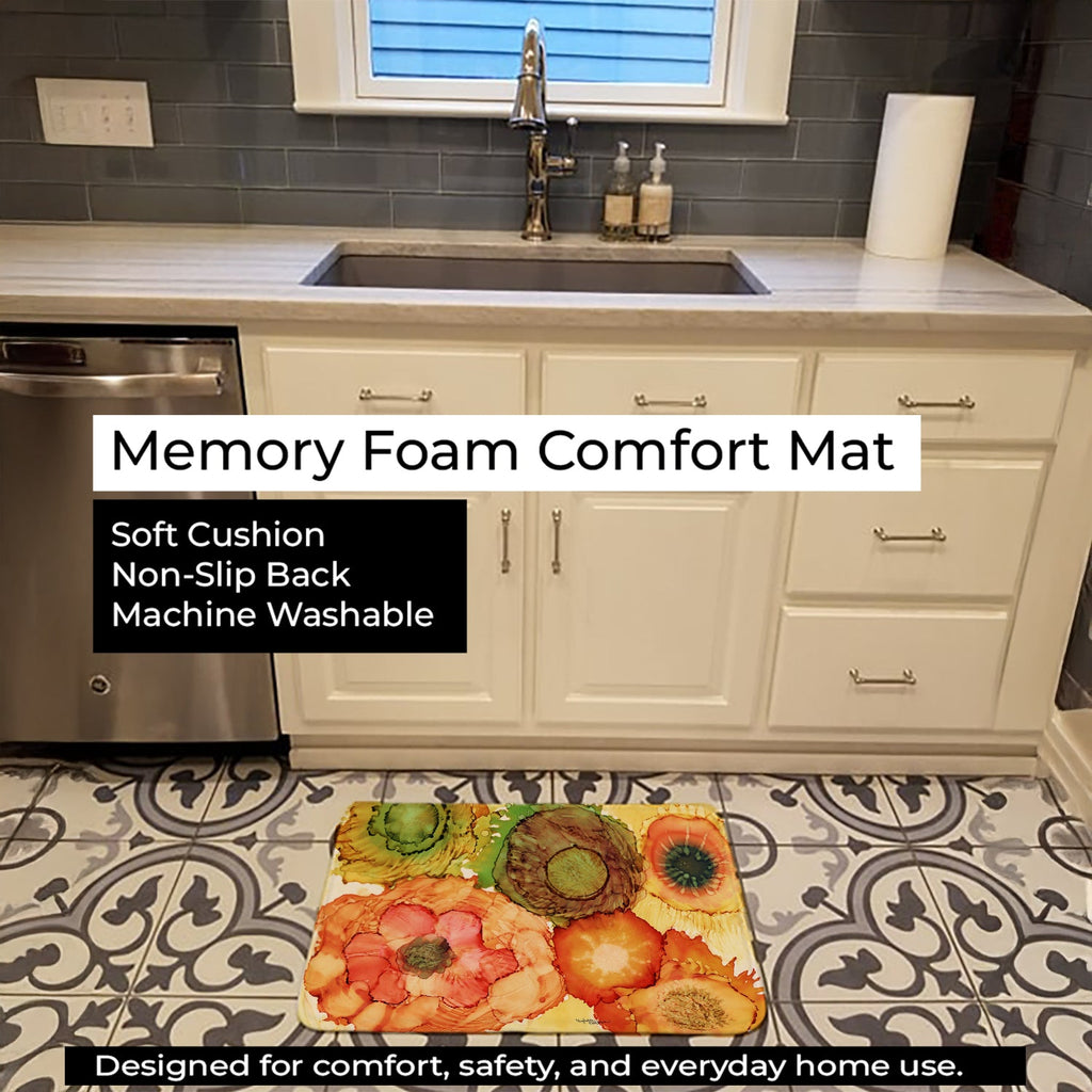 Abstract Flowers Blossoms Memory Foam Kitchen Mat Machine Washable Anti-Fatigue Cushion Comfort Bath or Kitchen Rug