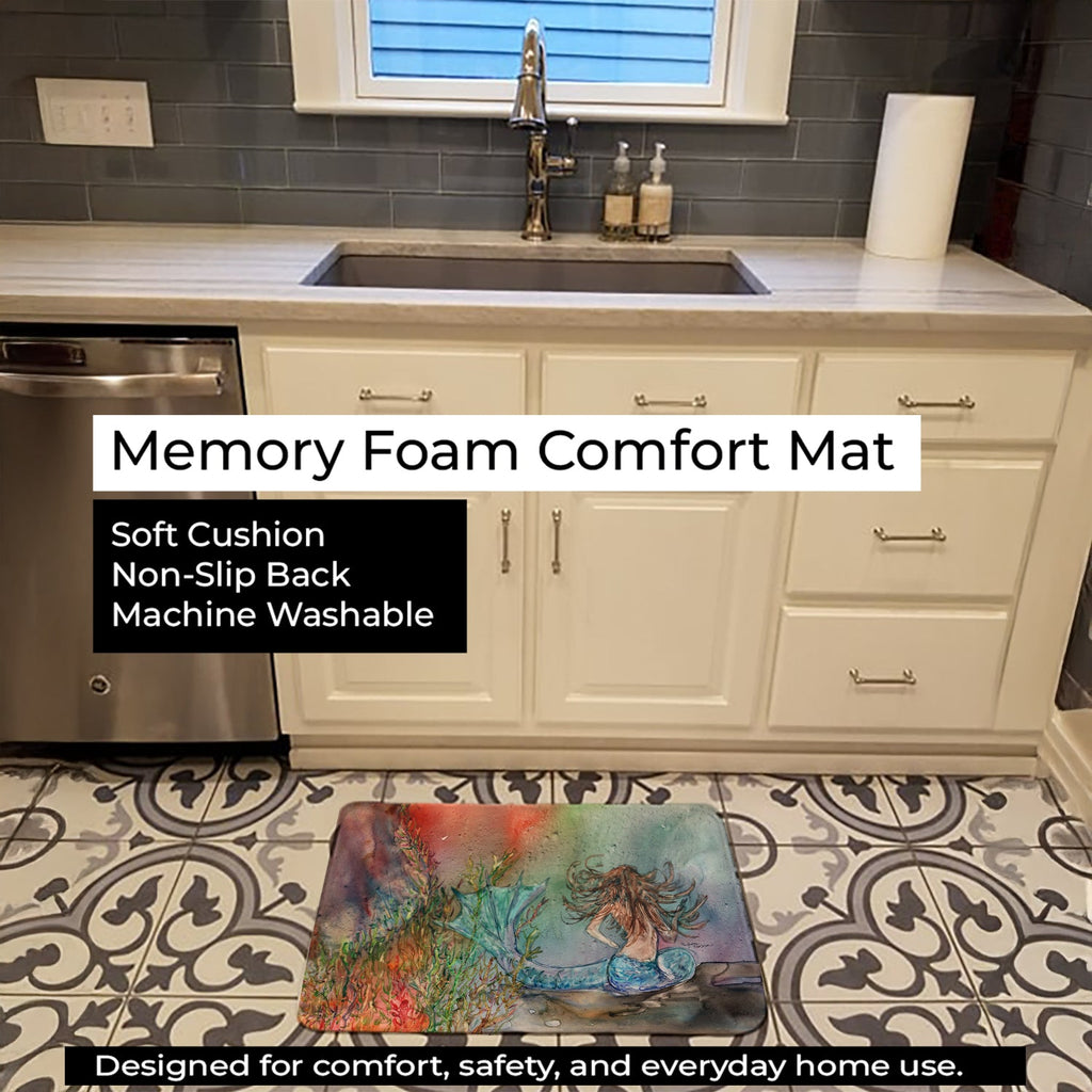 Brunette Mermaid Water Fantasy Memory Foam Kitchen Mat Machine Washable Anti-Fatigue Cushion Comfort Bath or Kitchen Rug