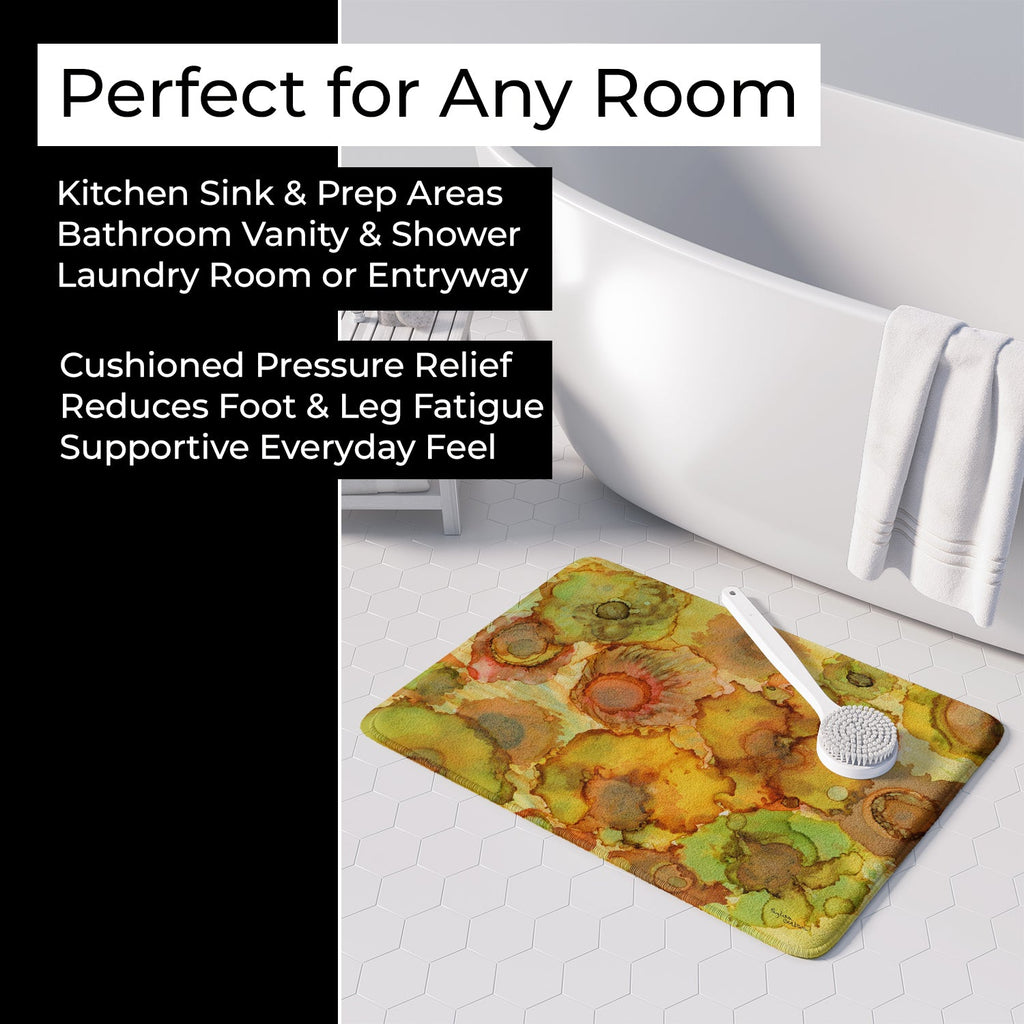 Abstract Flowers in Yellows and Oranges Memory Foam Kitchen Mat Machine Washable Anti-Fatigue Cushion Comfort Bath or Kitchen Rug