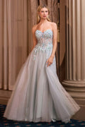 Andrea & Leo A1478 Strapless Sweetheart Boned Bodice Floral Applique Ball Gown