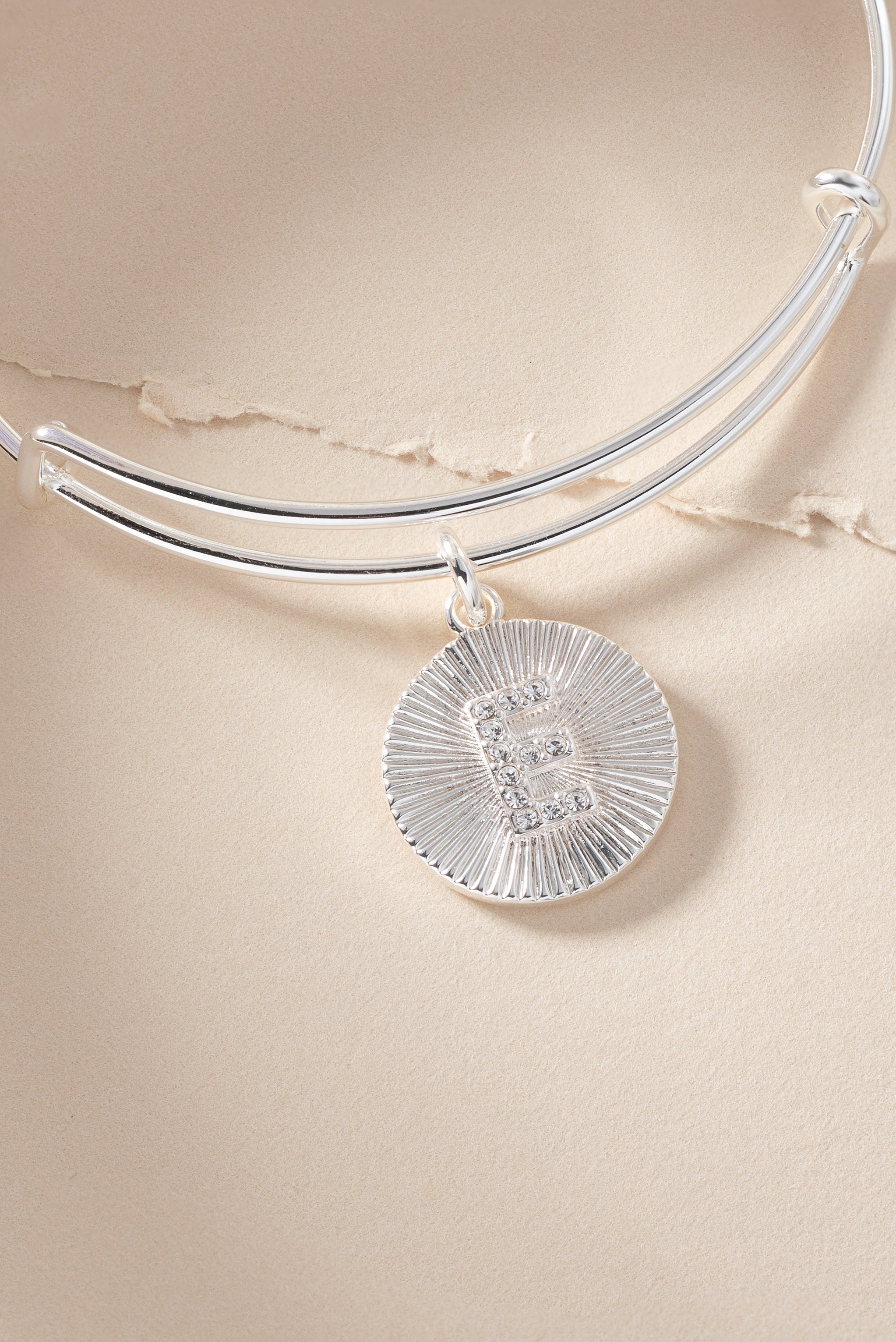 Initial E Pave Starburst Texture Bangle