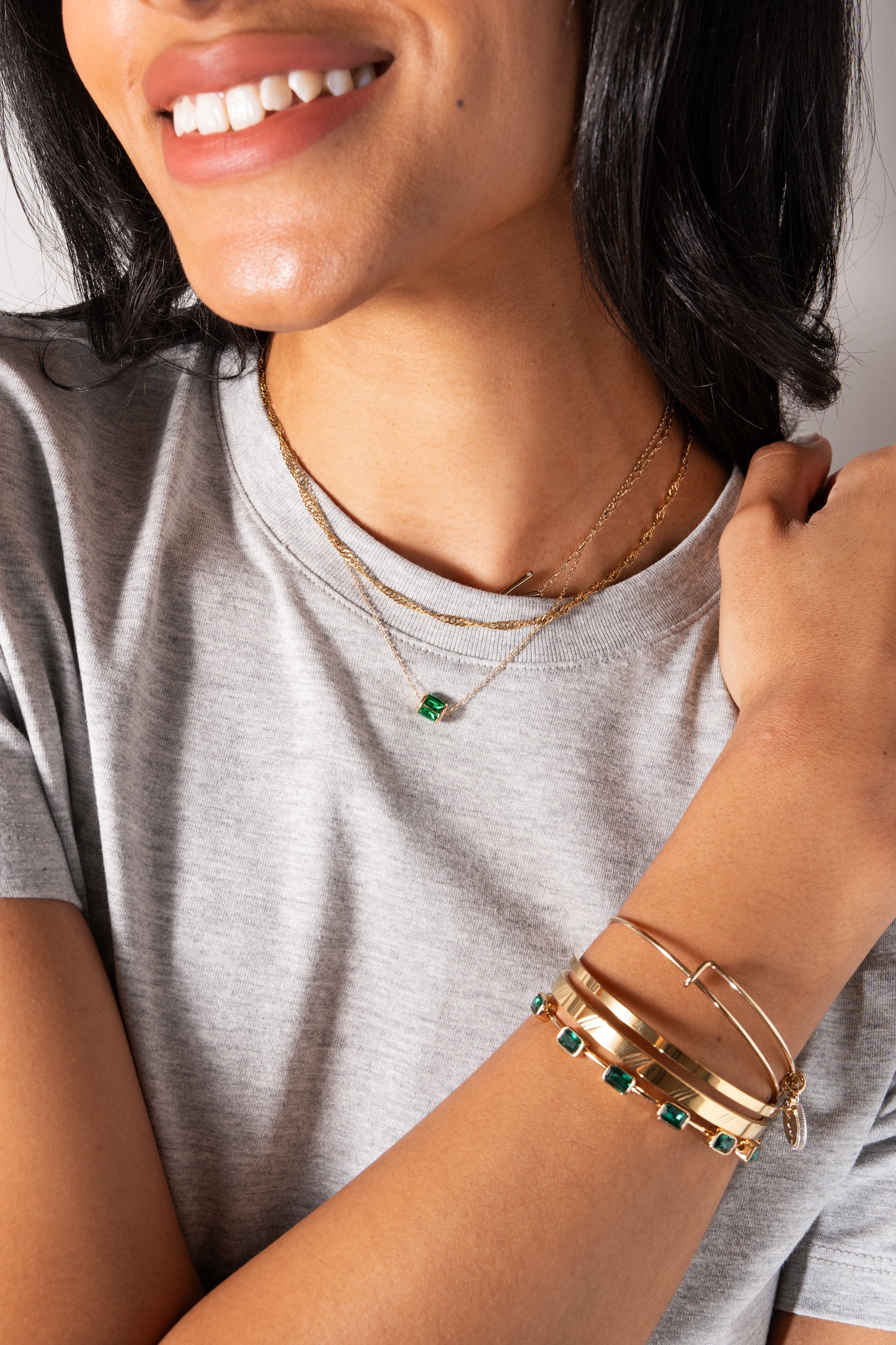 May Birthstone Emerald Cut Bangle