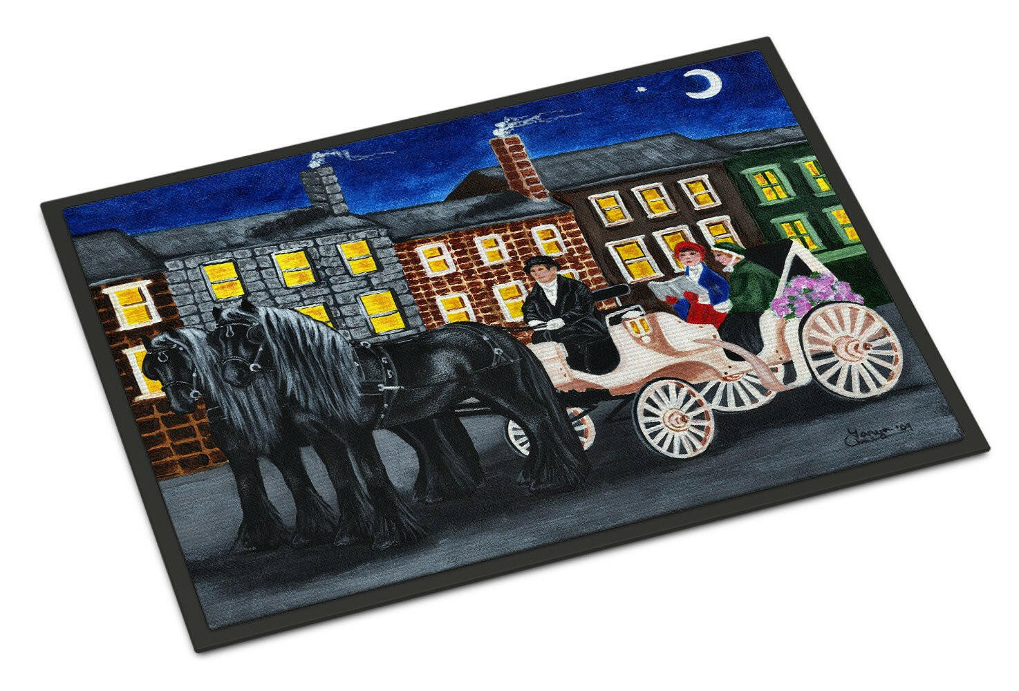 City Carriage Ride Horse Doormat Indoor Outdoor 24H X 36W Front Door Mat Rugs for Entryway, Non Slip Washable Low Pile,
