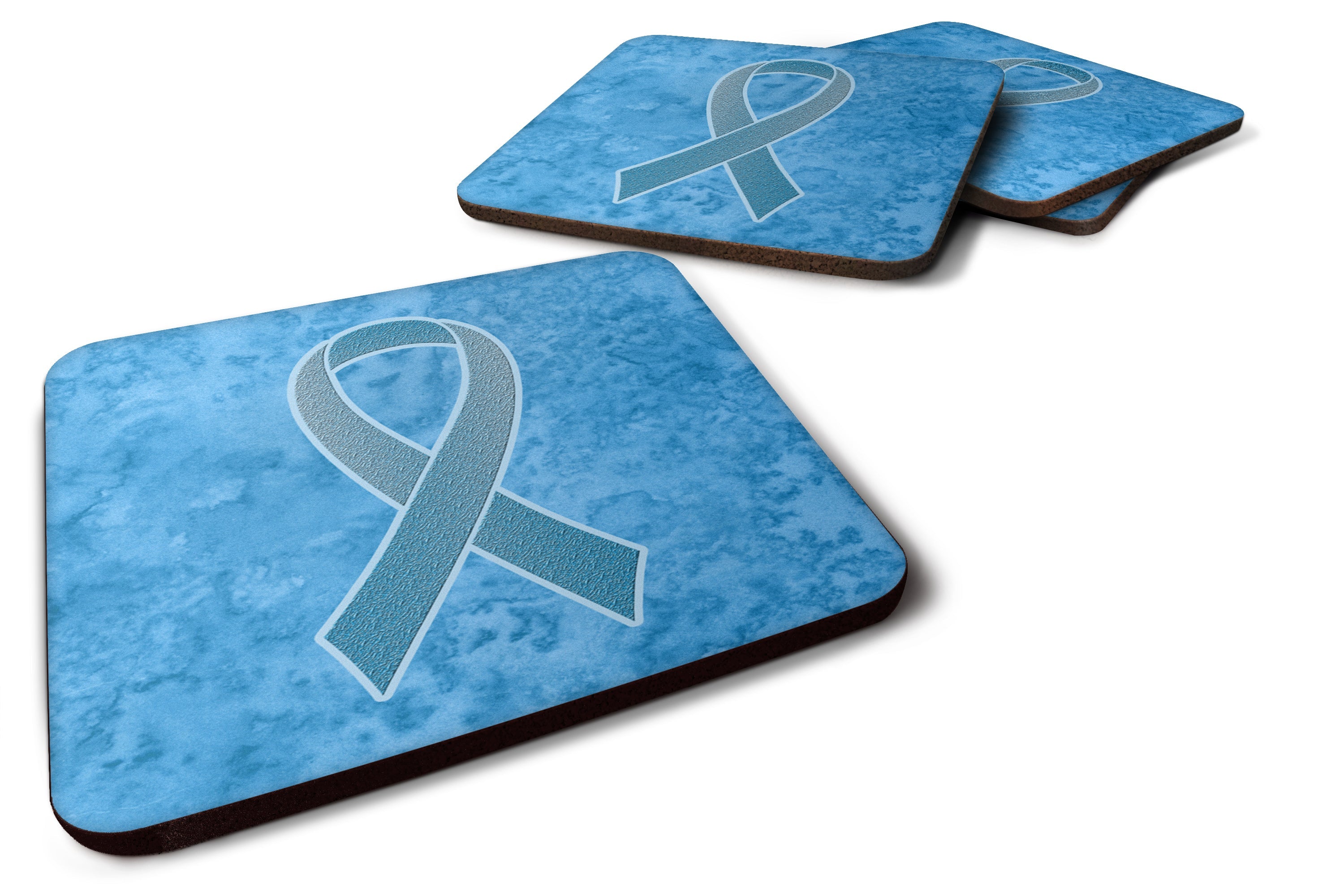 Blue Ribbon for Prostate Cancer Awareness Foam Coasters Set of 4 Cup Coasters for Indoor Outdoor, Tabletop Protection, Anti Slip, Mouse pad Material