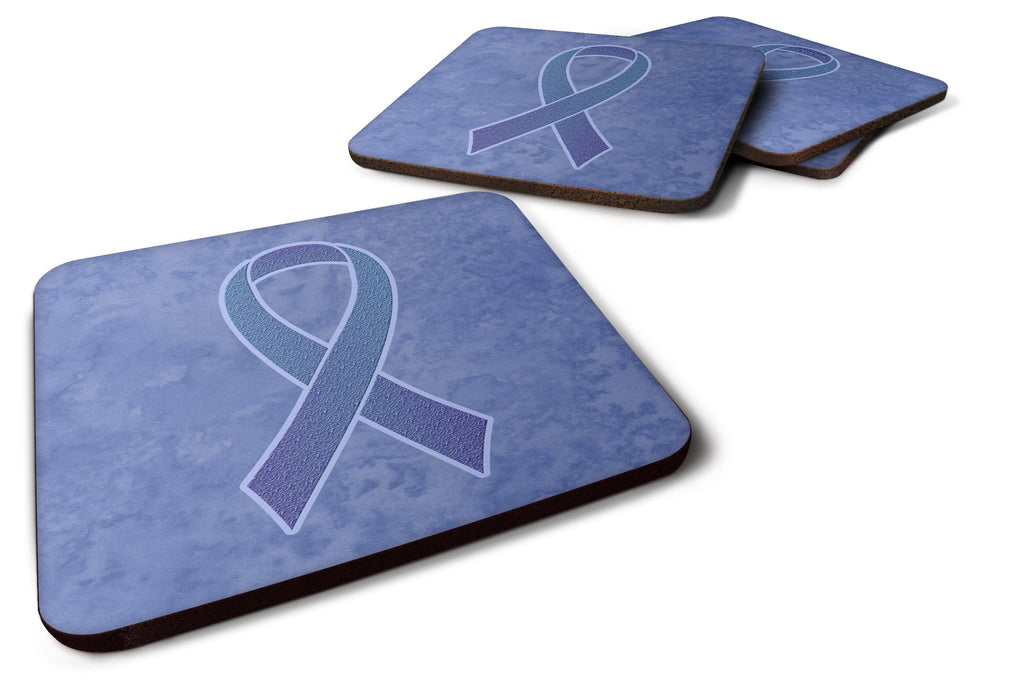 Periwinkle Blue Ribbon for Esophageal and Stomach Cancer Awareness Foam Coasters Set of 4 Cup Coasters for Indoor Outdoor, Tabletop Protection, Anti Slip, Mouse pad Material