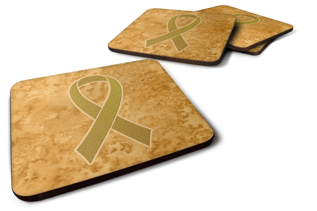 Gold Ribbon for Childhood Cancers Awareness Foam Coasters Set of 4 Cup Coasters for Indoor Outdoor, Tabletop Protection, Anti Slip, Mouse pad Material