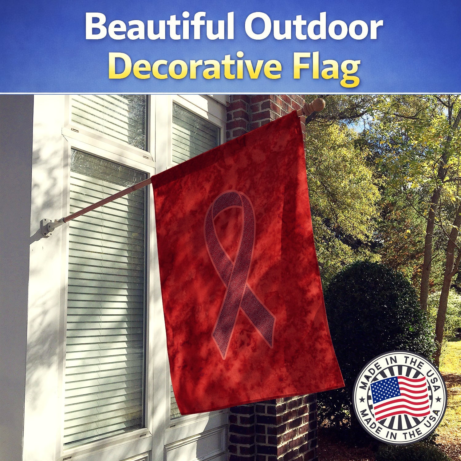 Burgundy Ribbon for Multiple Myeloma Cancer Awareness House Flag 28x40 Porch Sleeve Pole Decorative Outside Yard Banner Artwork Wall Hanging, Polyester