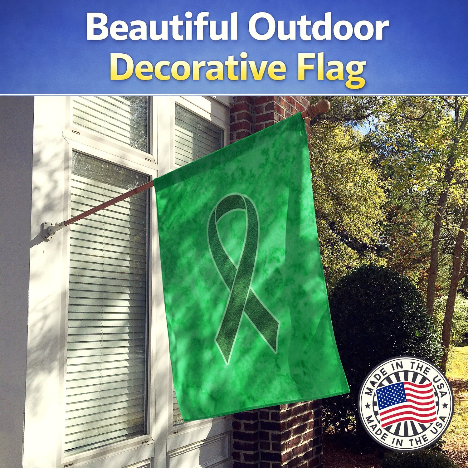 Kelly Green Ribbon for Kidney Cancer Awareness House Flag 28x40 Porch Sleeve Pole Decorative Outside Yard Banner Artwork Wall Hanging, Polyester