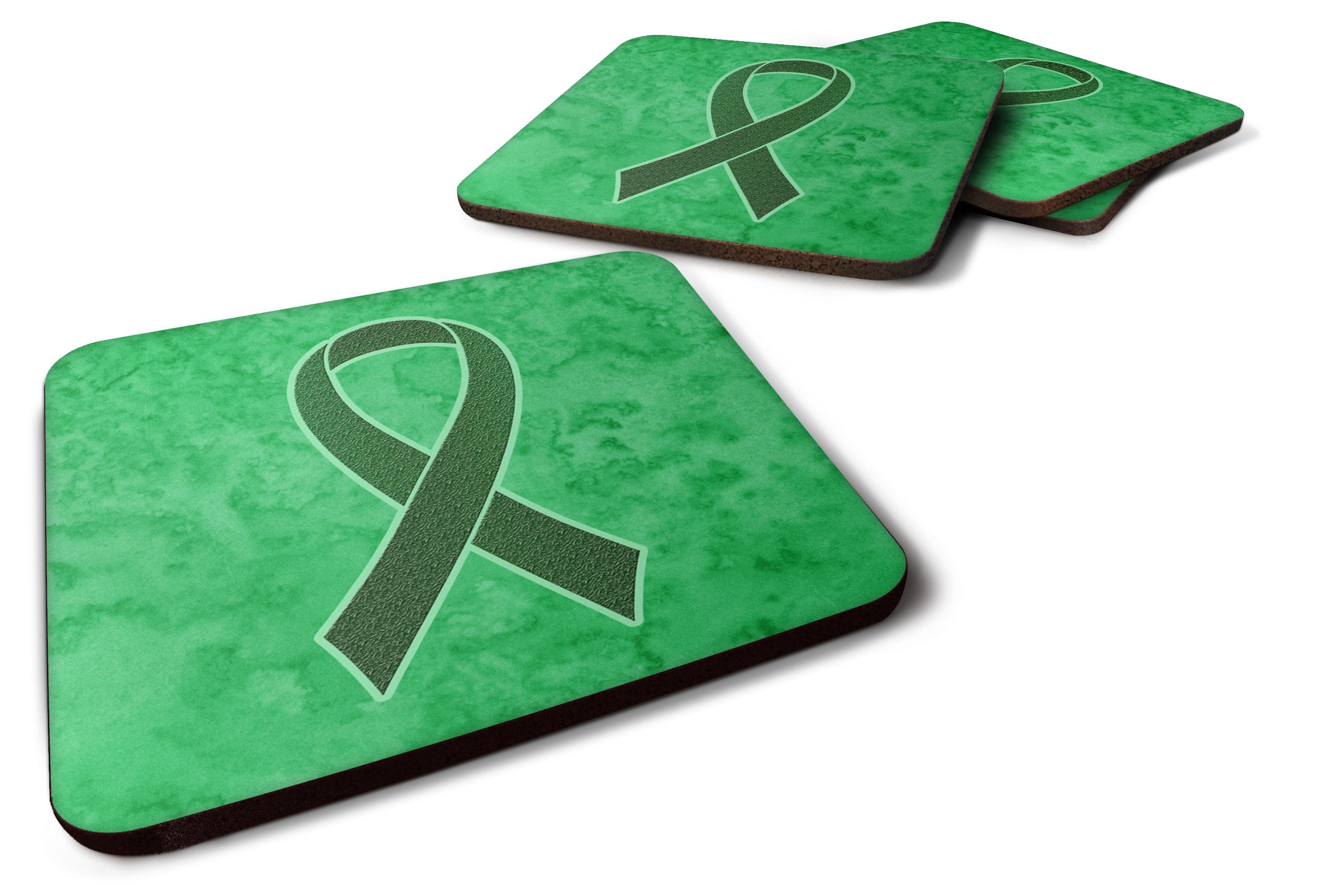 Emerald Green Ribbon for Liver Cancer Awareness Foam Coasters Set of 4 Cup Coasters for Indoor Outdoor, Tabletop Protection, Anti Slip, Mouse pad Material