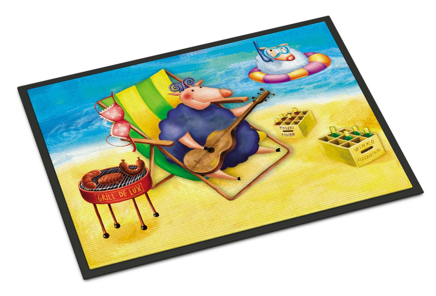Pig Sunbathing on the Beach Doormat Indoor Outdoor 24H X 36W Front Door Mat Rugs for Entryway, Non Slip Washable Low Pile,