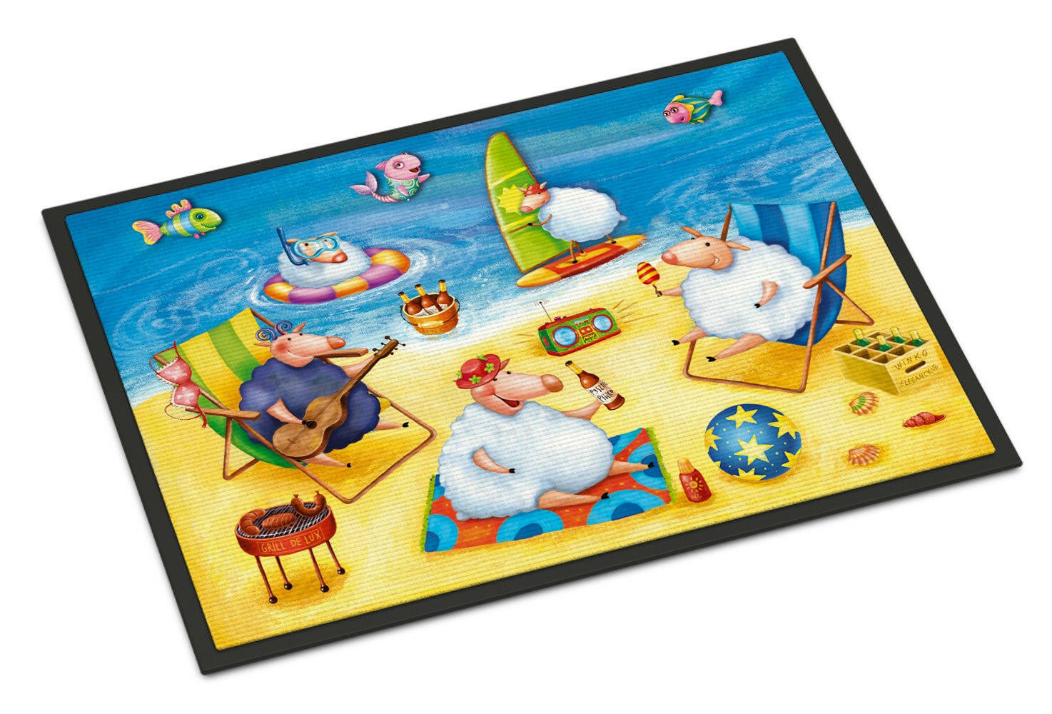 Party Pigs on the Beach Doormat Indoor Outdoor 18H X 27W Front Door Mat Rugs for Entryway, Non Slip Washable