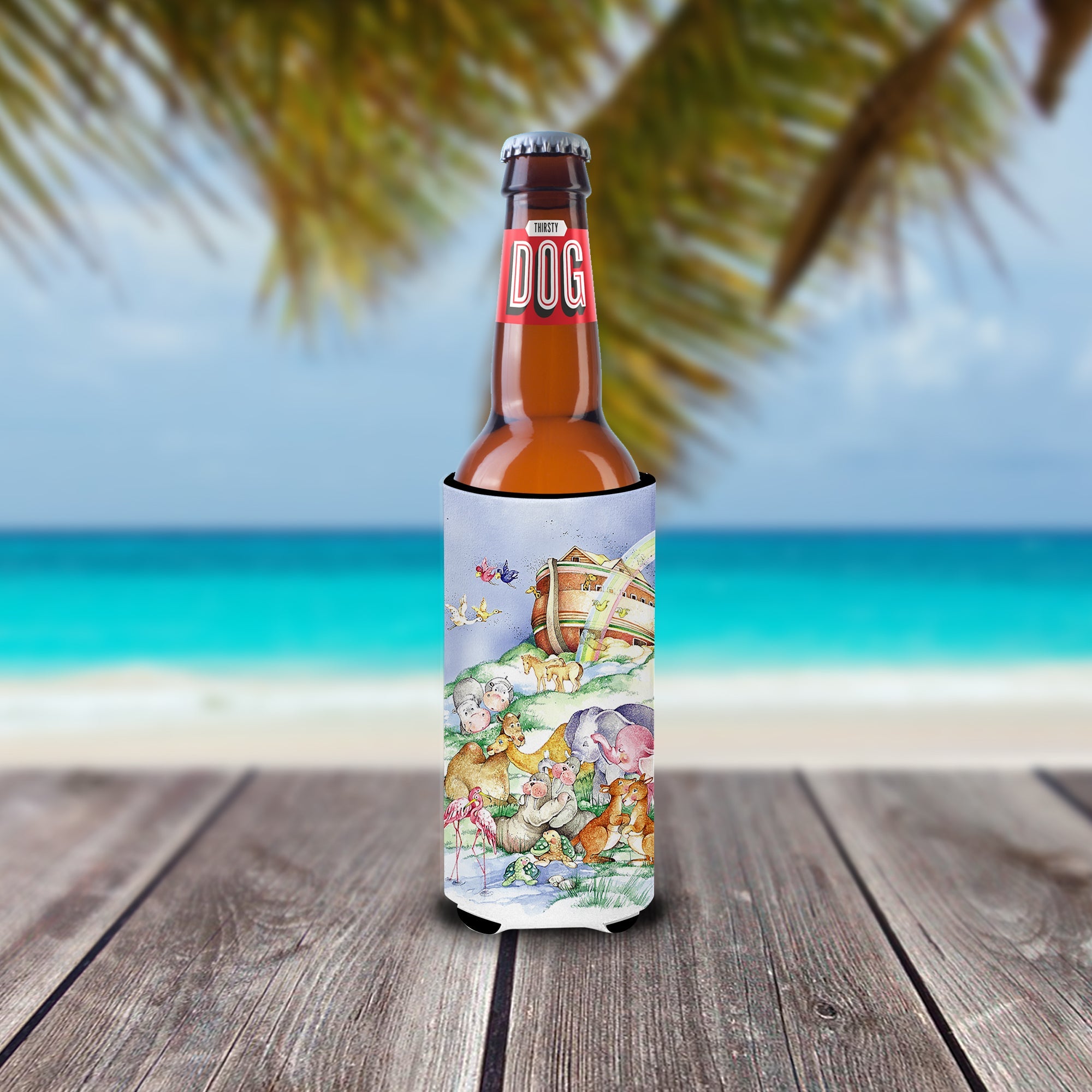 Noah's Ark  Slim Can Hugger , Insulated Foam Hugger for 12 oz Slim Cans, Beer Bottles & Water Bottles, Printed in USA