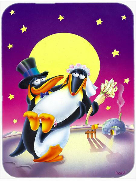 Just Married Wedding Penguins Cutting Board Tempered Glass Kitchen Cutting Surface, Heat Resistant Chopping, Non-Slip Feet, Food Prep & Serving