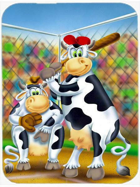 Cow playing Baseball Cutting Board Tempered Glass Kitchen Cutting Surface, Heat Resistant Chopping, Non-Slip Feet, Food Prep & Serving