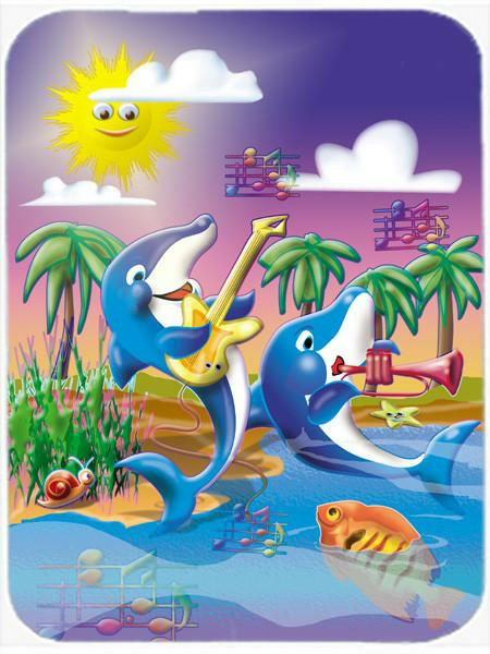 Dolphin's Playing Music Cutting Board Tempered Glass Kitchen Cutting Surface, Heat Resistant Chopping, Non-Slip Feet, Food Prep & Serving