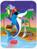 Dolphin Pirate Cutting Board Tempered Glass Kitchen Cutting Surface, Heat Resistant Chopping, Non-Slip Feet, Food Prep & Serving