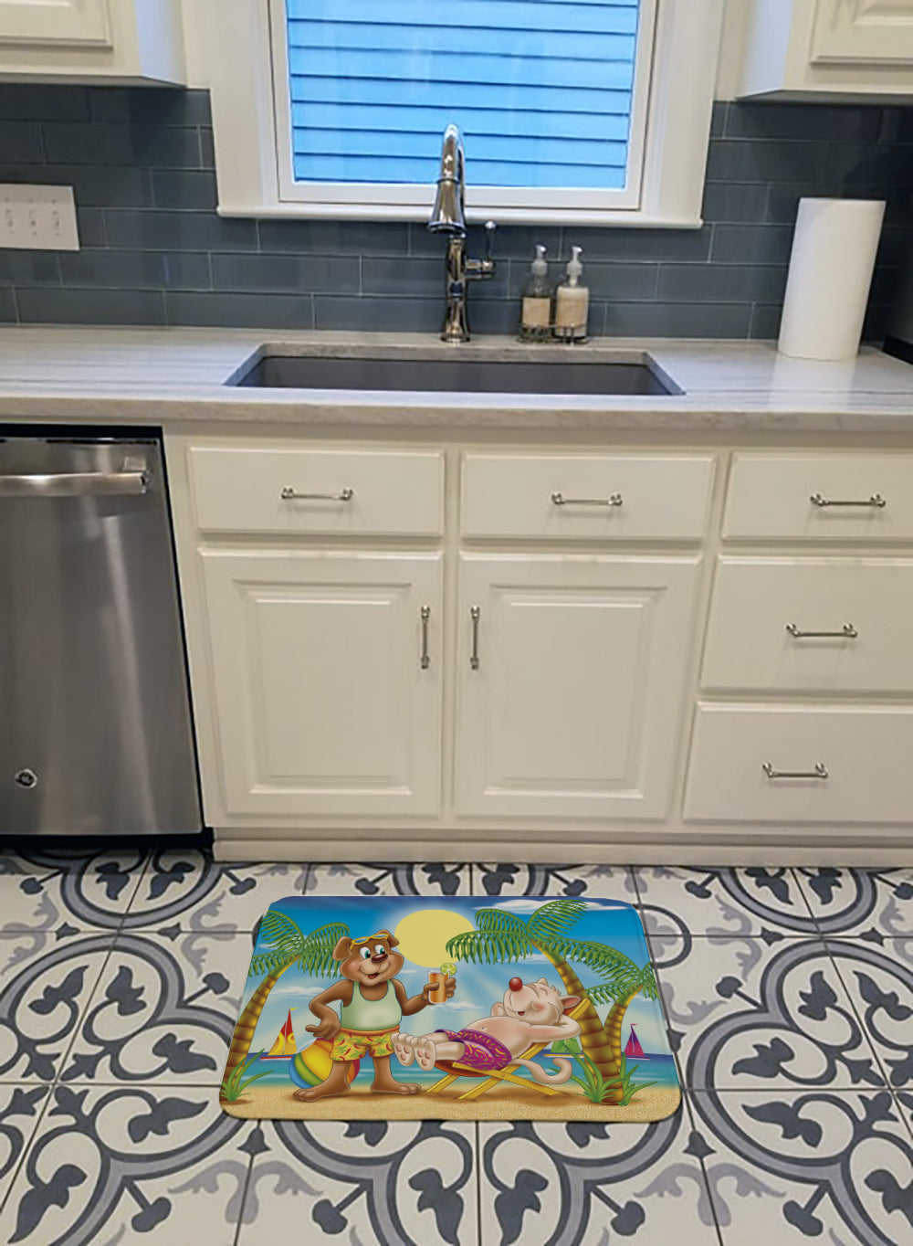 Bears Relaxing at the Beach Memory Foam Kitchen Mat Machine Washable Anti-Fatigue Cushion Comfort Bath or Kitchen Rug