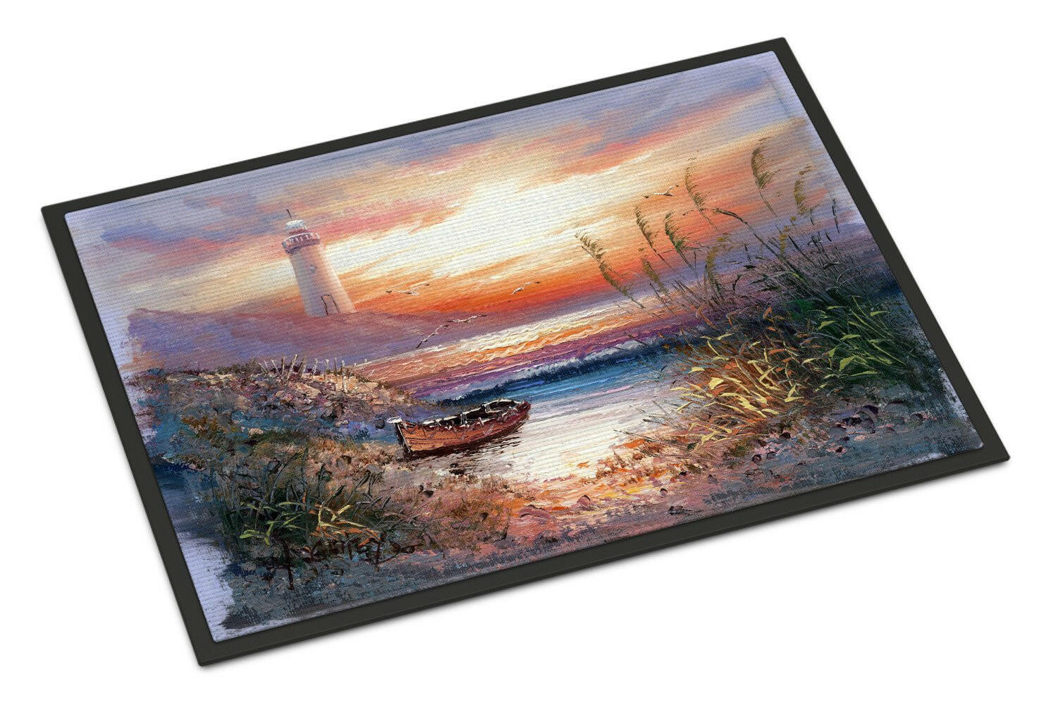 Lighthouse Scene with Boat Doormat Indoor Outdoor 18H X 27W Front Door Mat Rugs for Entryway, Non Slip Washable