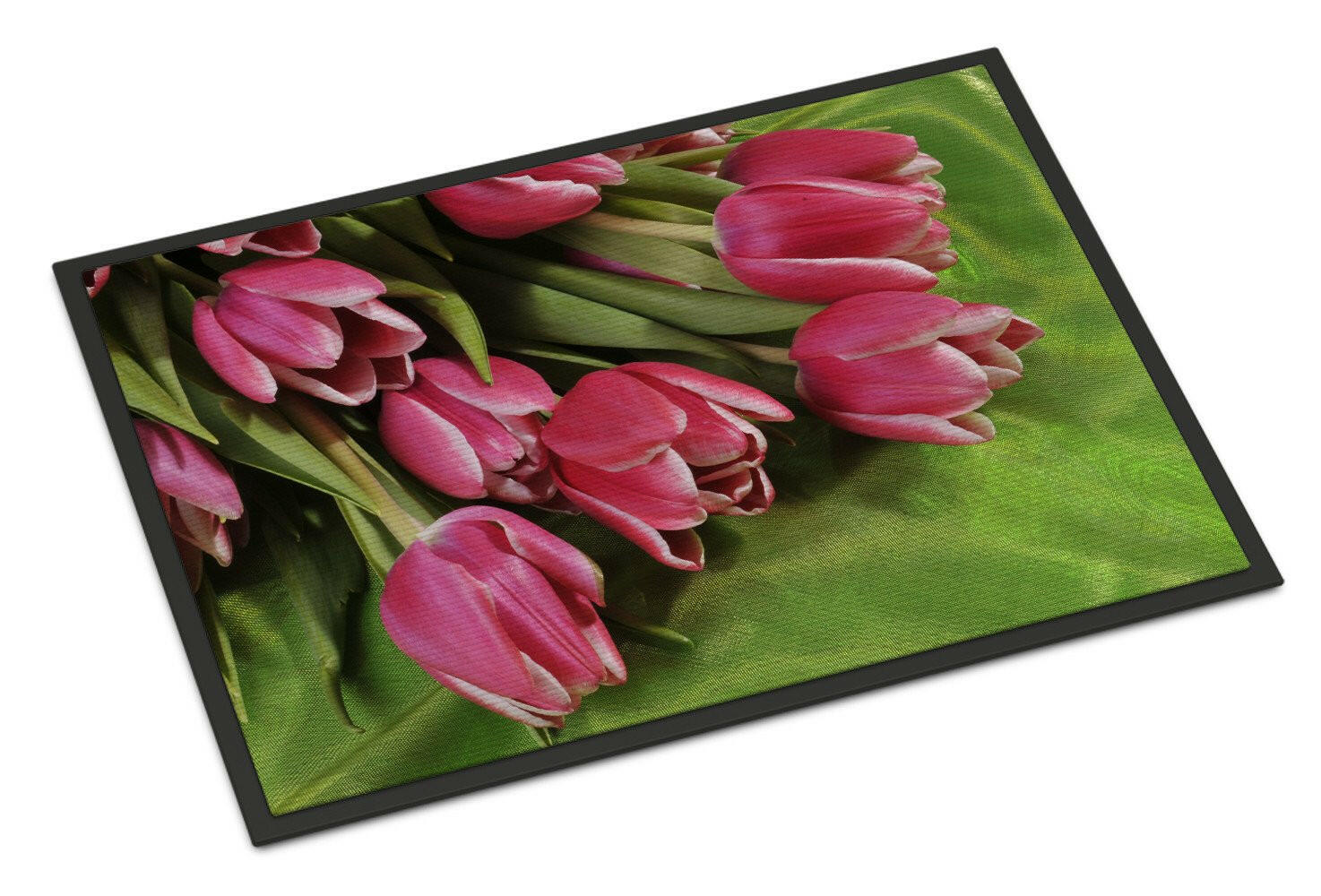 Pink Tulips Doormat Indoor Outdoor 18H X 27W Front Door Mat Rugs for Entryway, Non Slip Washable