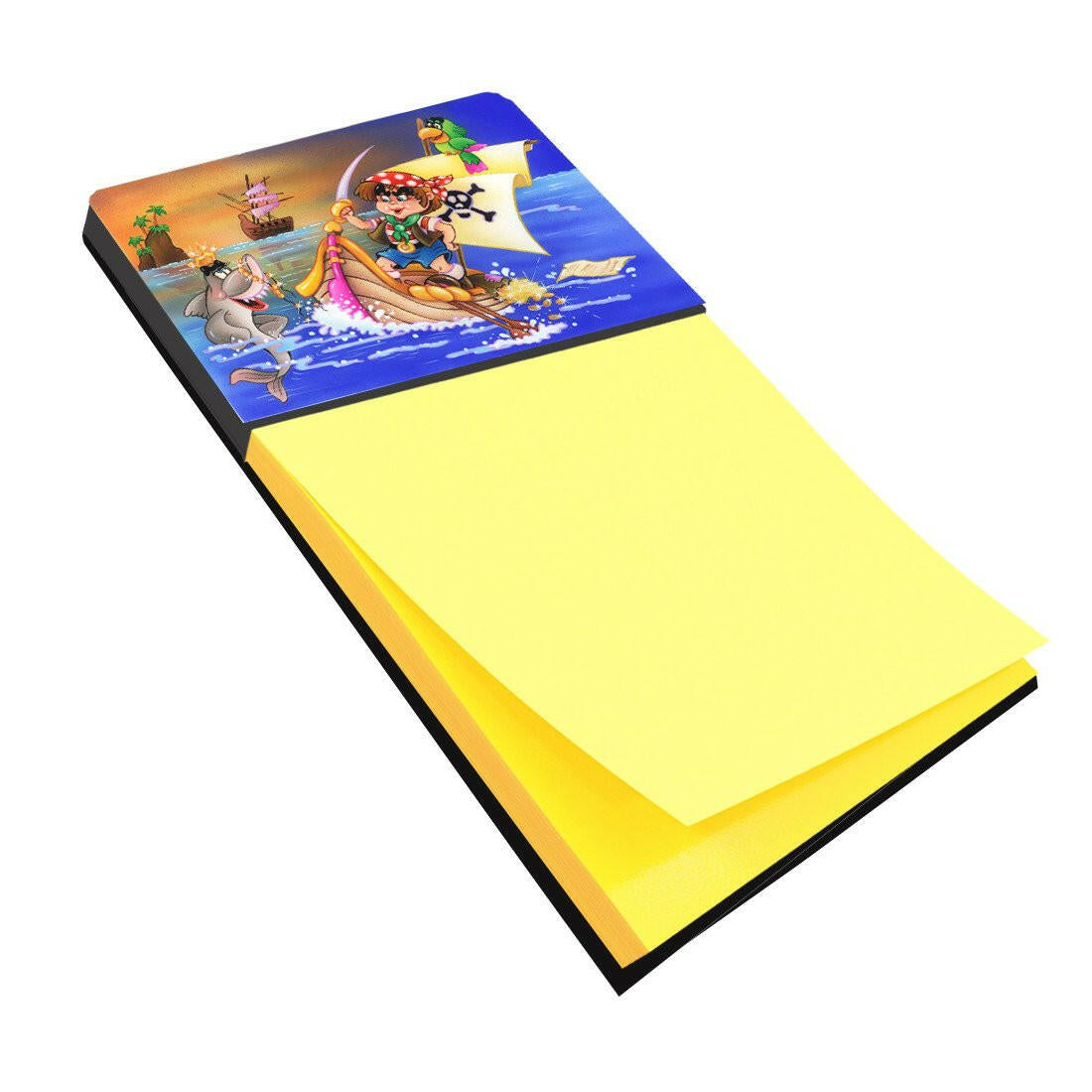 Boy Playing Piriate with Dolphin Watercolor Sticky Note Holder Refillable Dispenser Desk Accessory 3x3 Pad Gift