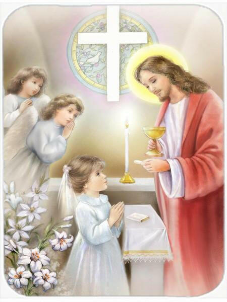 First Communion Girl Cutting Board Tempered Glass Kitchen Cutting Surface, Heat Resistant Chopping, Non-Slip Feet, Food Prep & Serving