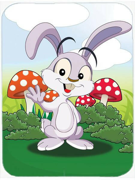 Bunny Rabbit in Mushrooms Cutting Board Tempered Glass Kitchen Cutting Surface, Heat Resistant Chopping, Non-Slip Feet, Food Prep & Serving