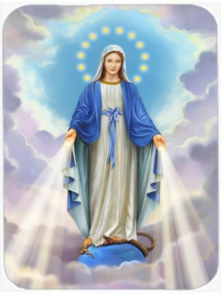Religious Blessed Virgin Mother Mary Cutting Board Tempered Glass Kitchen Cutting Surface, Heat Resistant Chopping, Non-Slip Feet, Food Prep & Serving