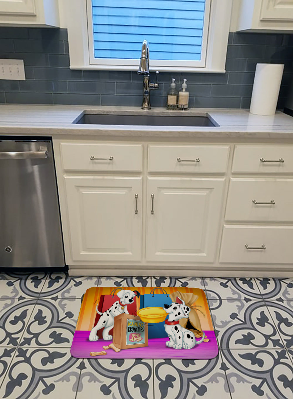 Dalmatians Snack Time Memory Foam Kitchen Mat Machine Washable Anti-Fatigue Cushion Comfort Bath or Kitchen Rug