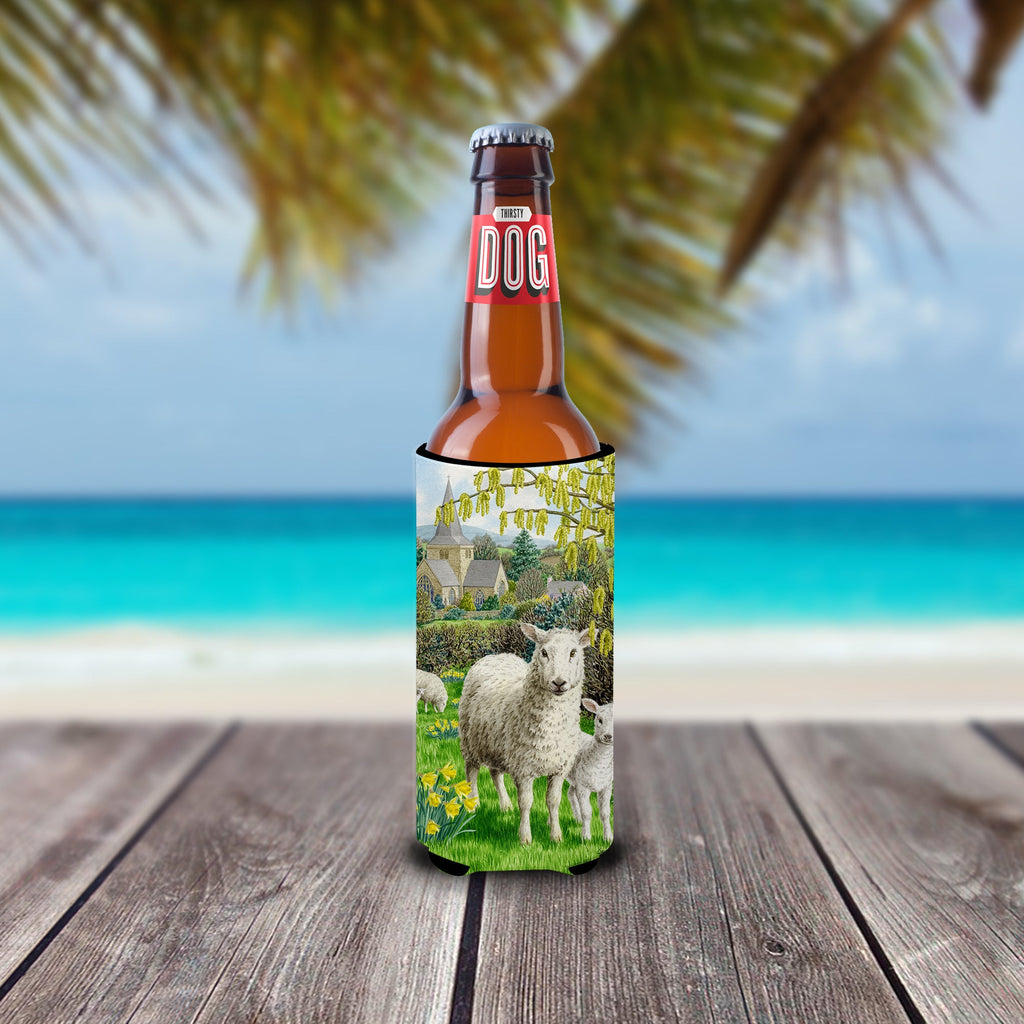 Sheep Slim Can Hugger , Insulated Foam Hugger for 12 oz Slim Cans, Beer Bottles & Water Bottles, Printed in USA