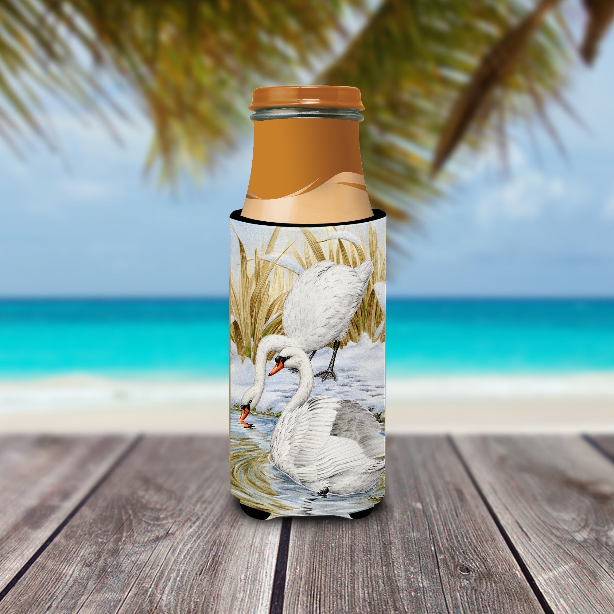 White Swans Slim Can Hugger , Insulated Foam Hugger for 12 oz Slim Cans, Beer Bottles & Water Bottles, Printed in USA