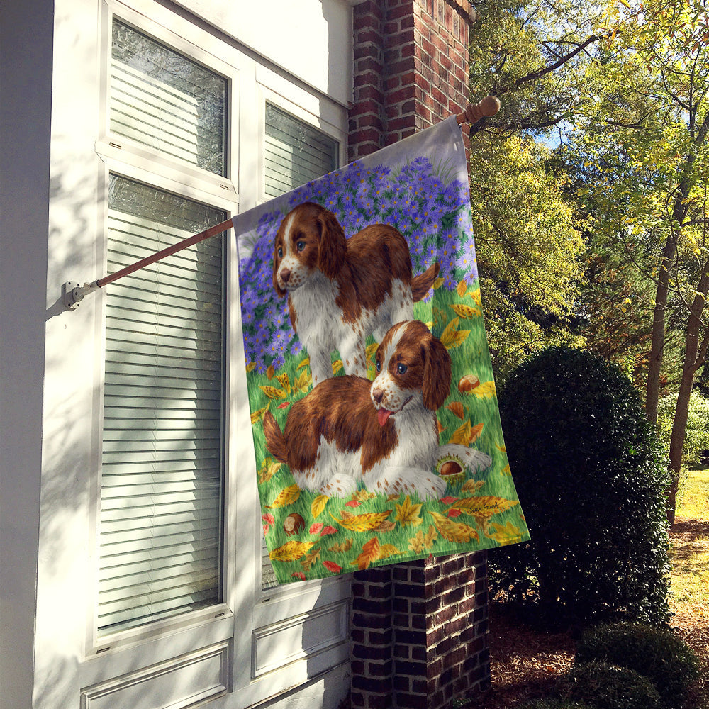 Welsh Springer Spaniel Pups House Flag 28x40 Porch Sleeve Pole Decorative Outside Yard Banner Artwork Wall Hanging, Polyester