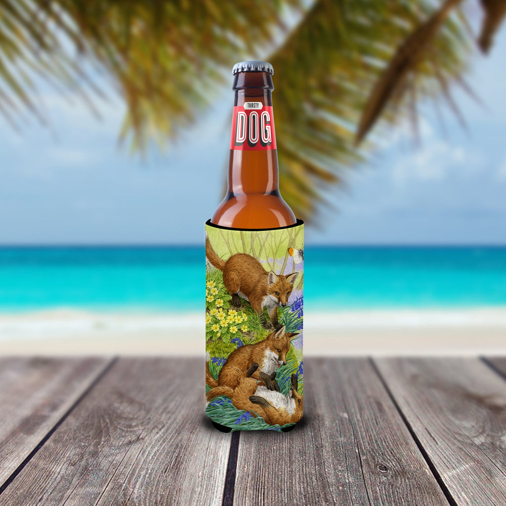 Fox Cubs Slim Can Hugger , Insulated Foam Hugger for 12 oz Slim Cans, Beer Bottles & Water Bottles, Printed in USA