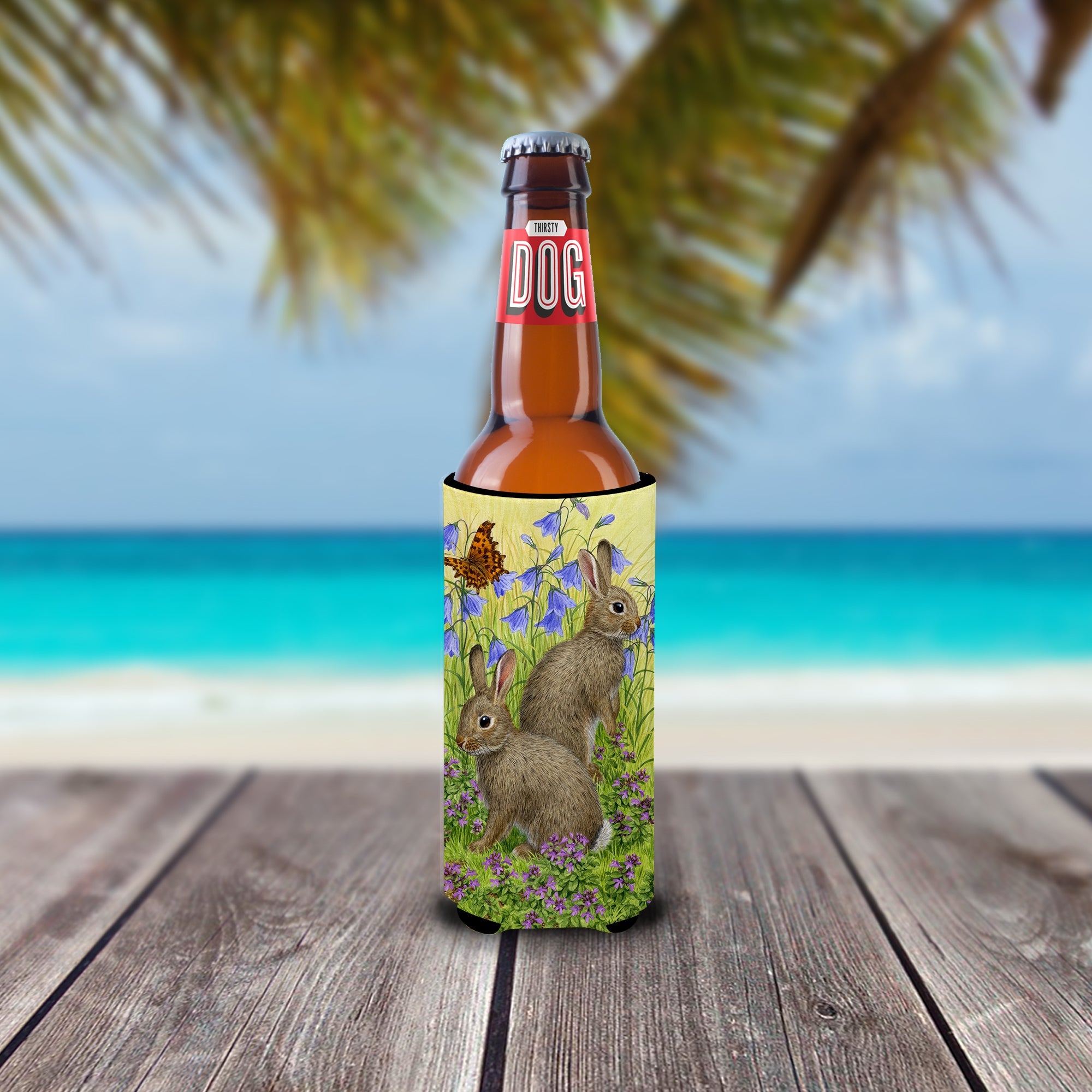 Rabbits  Slim Can Hugger , Insulated Foam Hugger for 12 oz Slim Cans, Beer Bottles & Water Bottles, Printed in USA