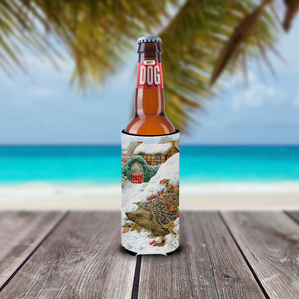 Hedgehog Holiday Slim Can Hugger , Insulated Foam Hugger for 12 oz Slim Cans, Beer Bottles & Water Bottles, Printed in USA