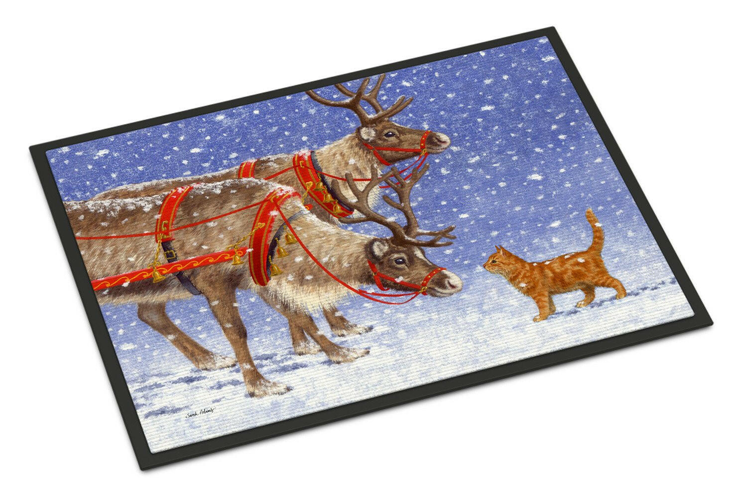 Reindeer & Cat Doormat Indoor Outdoor 24H X 36W Front Door Mat Rugs for Entryway, Non Slip Washable Low Pile,