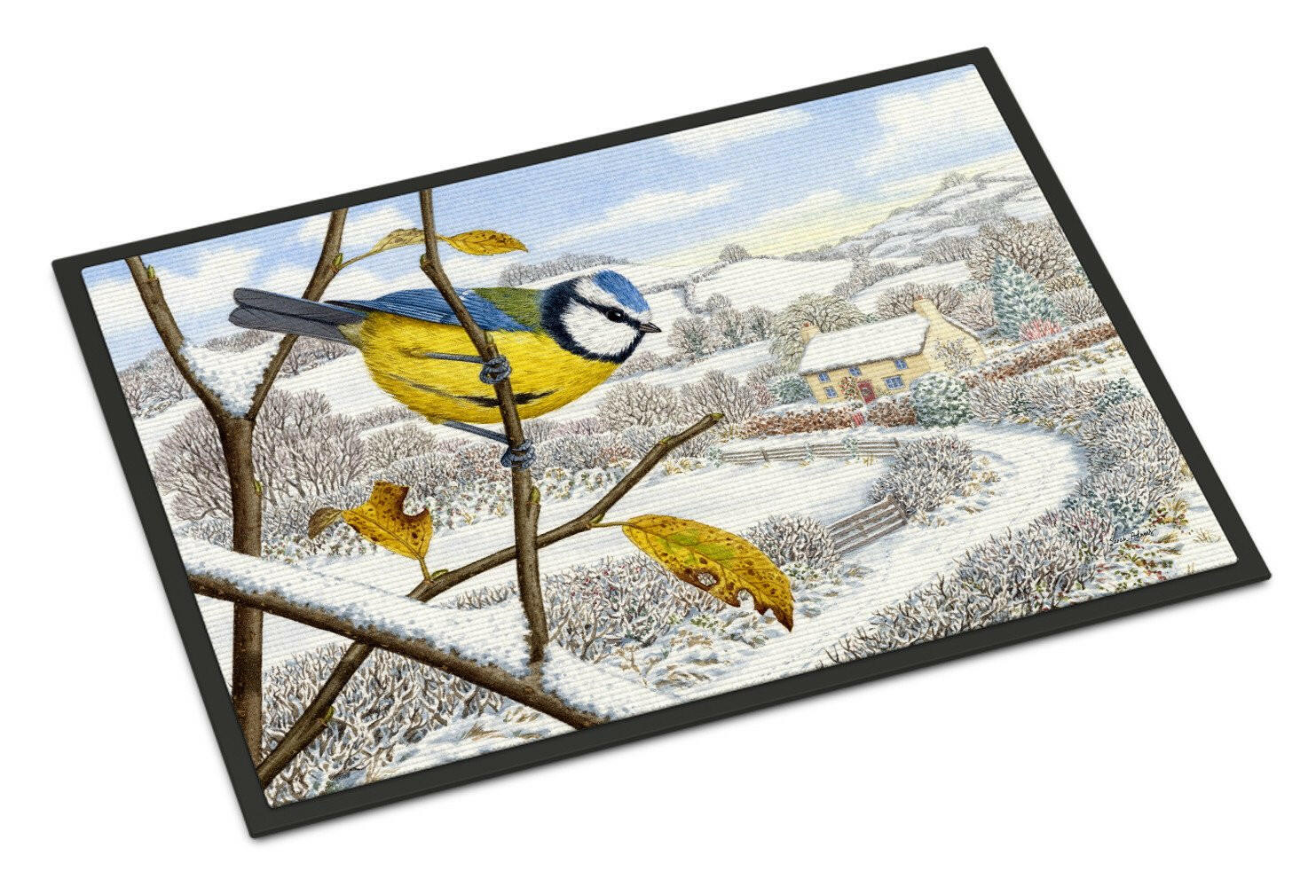Winter Eurasian Blue Tit Doormat Indoor Outdoor 24H X 36W Front Door Mat Rugs for Entryway, Non Slip Washable Low Pile,