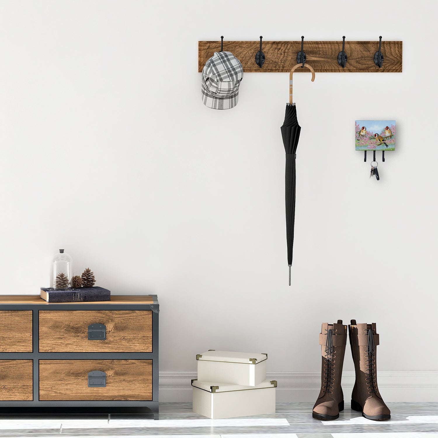 European Goldfinch Leash or Key Holder Wall Hooks, Coat Rack Wall Mount, for Hanging Keys, Towels, Aprons, Leashes