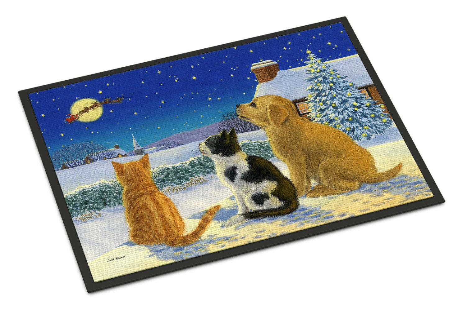 Golden Retriever and kittens Watching Santa Doormat Indoor Outdoor 18H X 27W Front Door Mat Rugs for Entryway, Non Slip Washable