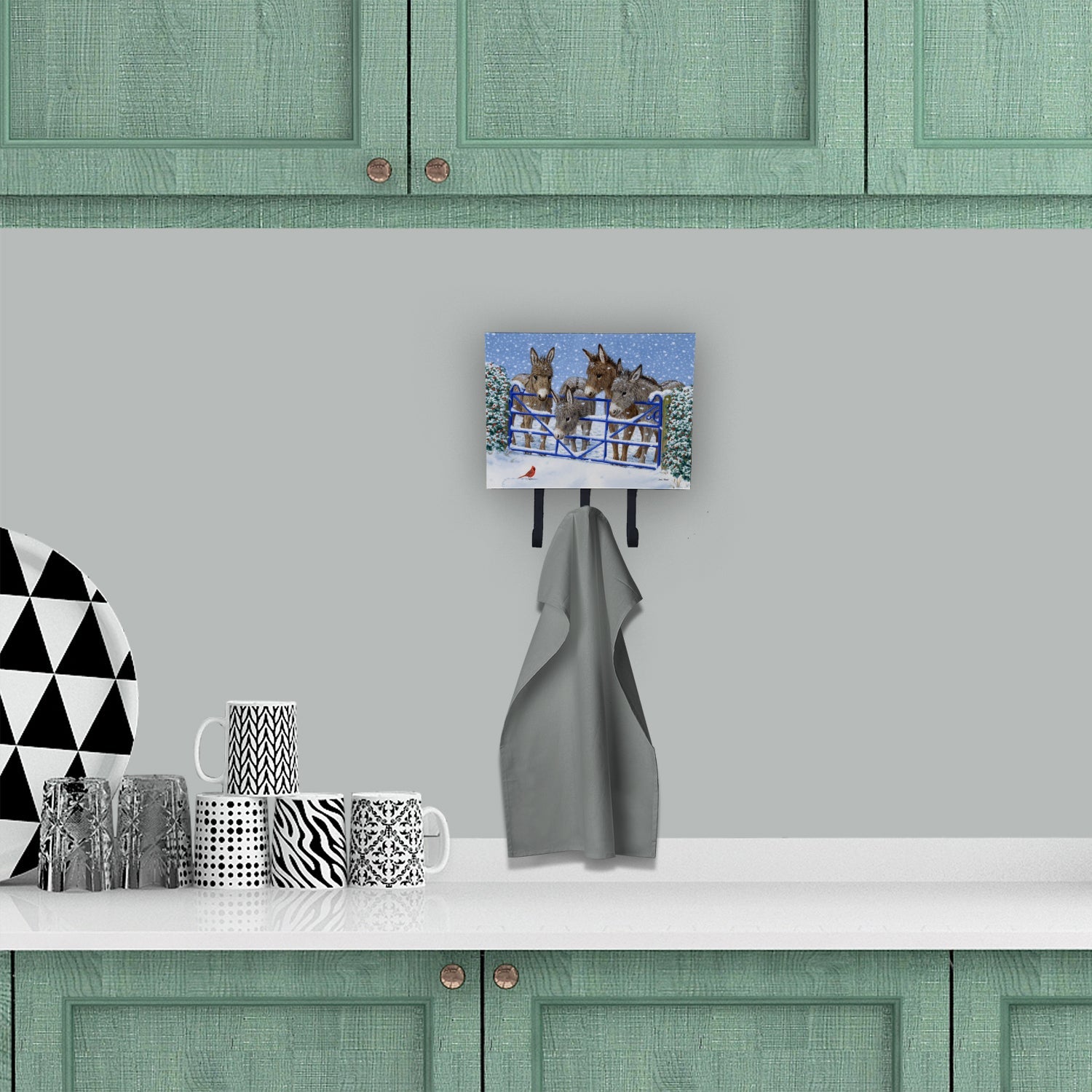 Donkeys and Cardinal Leash or Key Holder Wall Hooks, Coat Rack Wall Mount, for Hanging Keys, Towels, Aprons, Leashes