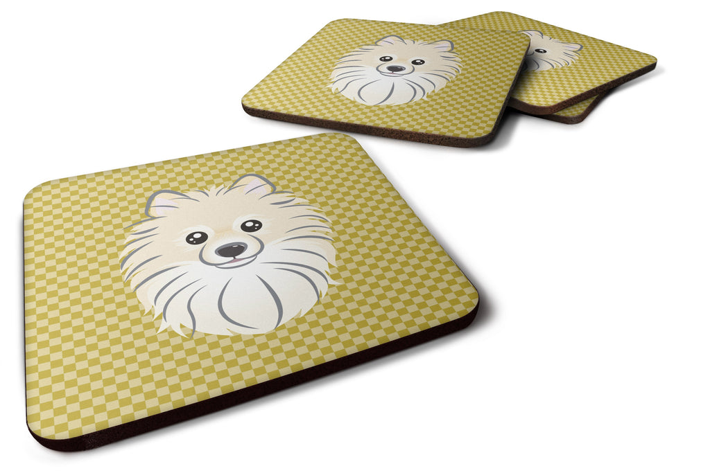 Tan Checkered Pomeranian Foam Coasters Set of 4 Cup Coasters for Indoor Outdoor, Tabletop Protection, Anti Slip, Mouse pad Material