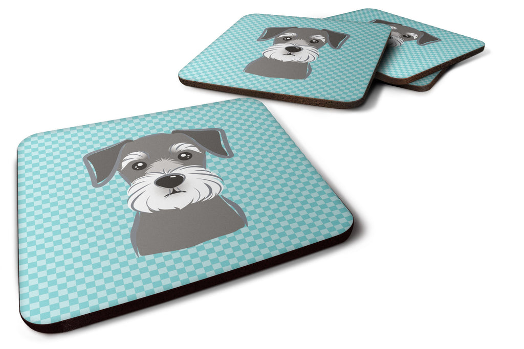 Blue Checkered Schnauzer Foam Coasters Set of 4 Cup Coasters for Indoor Outdoor, Tabletop Protection, Anti Slip, Mouse pad Material
