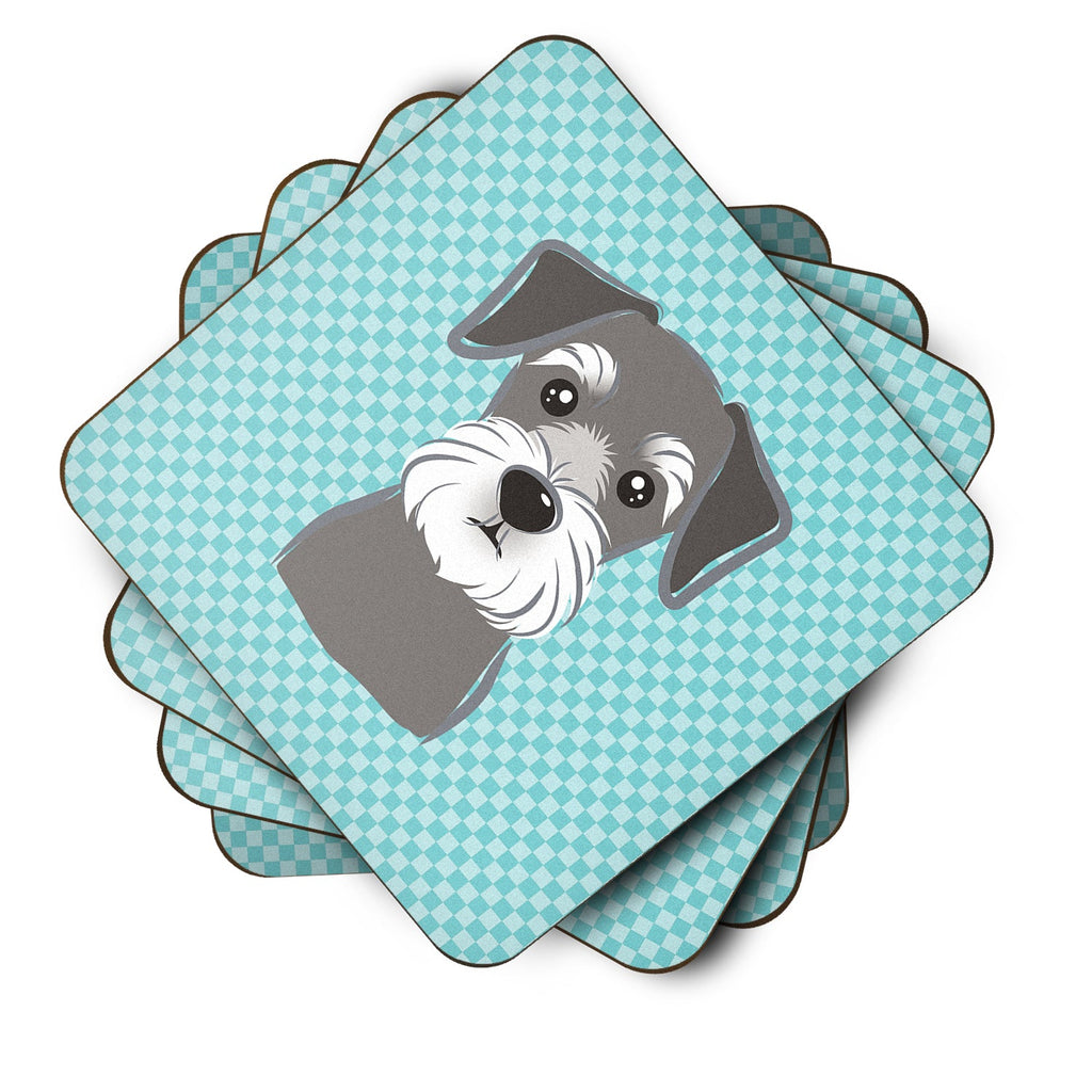 Blue Checkered Schnauzer Foam Coasters Set of 4 Cup Coasters for Indoor Outdoor, Tabletop Protection, Anti Slip, Mouse pad Material