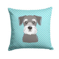 Blue Checkered Schnauzer Decorative Throw Pillow 14x14 Indoor Outdoor Accent Cushion, Fabric Cover with Insert for Sofa, Bed, Porch & Living Room