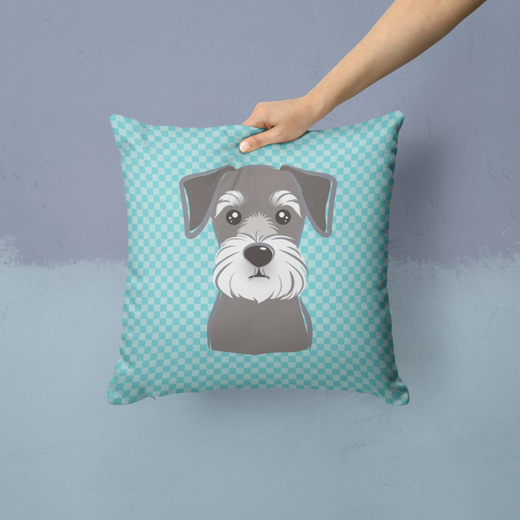 Blue Checkered Schnauzer Decorative Throw Pillow 14x14 Indoor Outdoor Accent Cushion, Fabric Cover with Insert for Sofa, Bed, Porch & Living Room