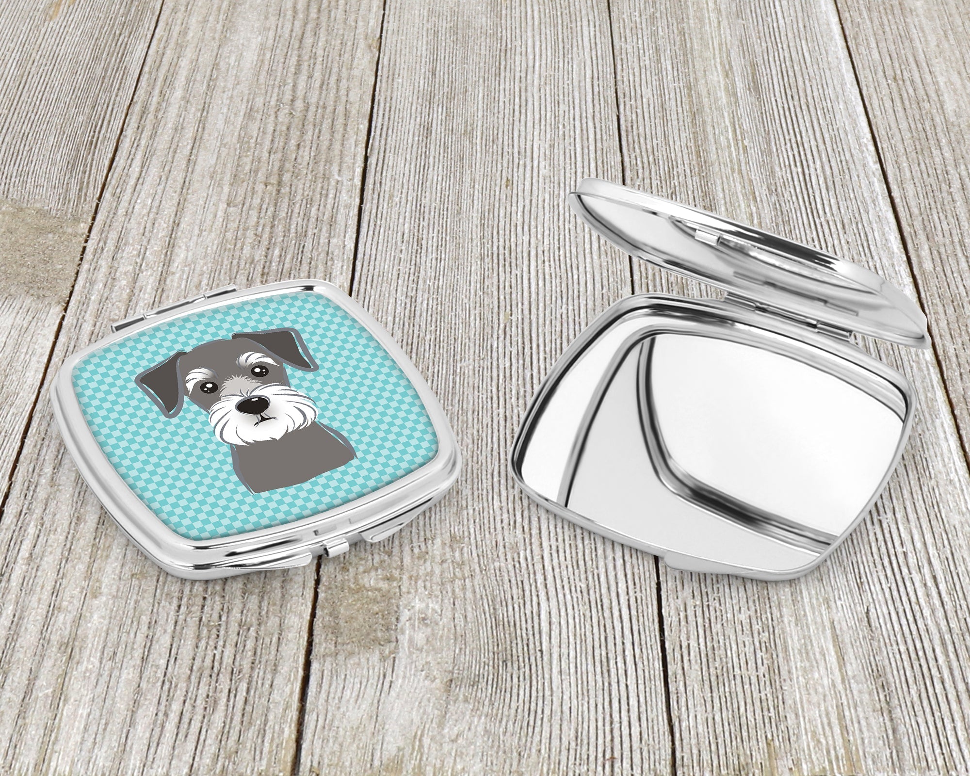 Blue Checkered Schnauzer Compact Mirror Decorative Travel Makeup Mirror for Women Girls Gifts Pocket Makeup Mirror Folding Handheld