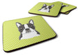 Lime Checkered Boston Terrier Foam Coasters Set of 4 Cup Coasters for Indoor Outdoor, Tabletop Protection, Anti Slip, Mouse pad Material