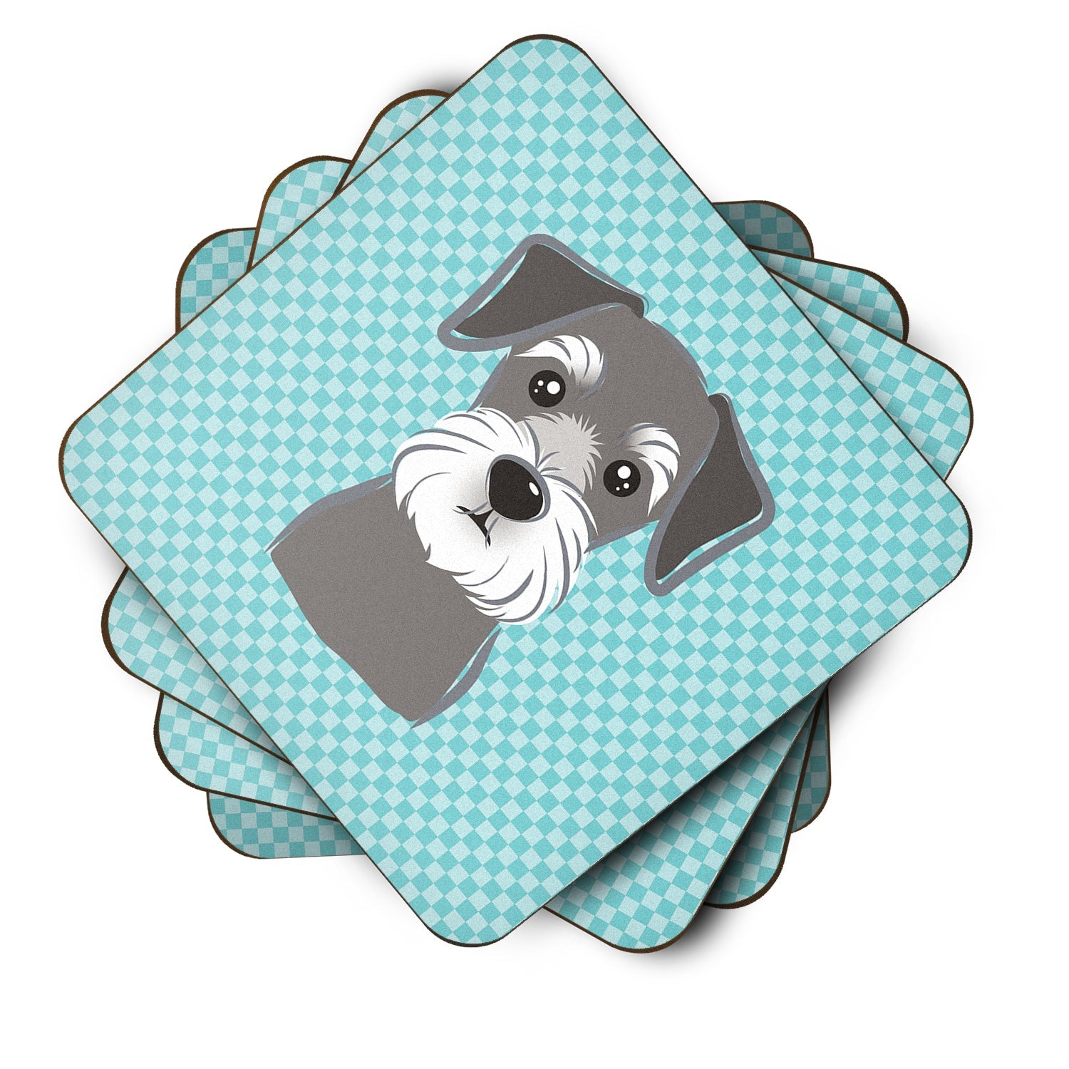 Checkerboard Blue Schnauzer Foam Coasters Set of 4 Cup Coasters for Indoor Outdoor, Tabletop Protection, Anti Slip, Mouse pad Material